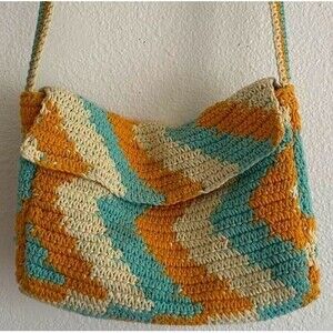New Wild Fable orange and blue crochet crossbody bag with internal lining